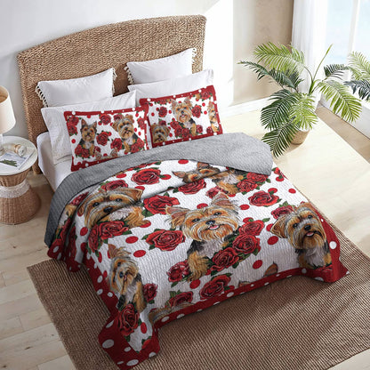 Shineful All Season Quilt 3-Piece Set Rose Yorkie Ver2