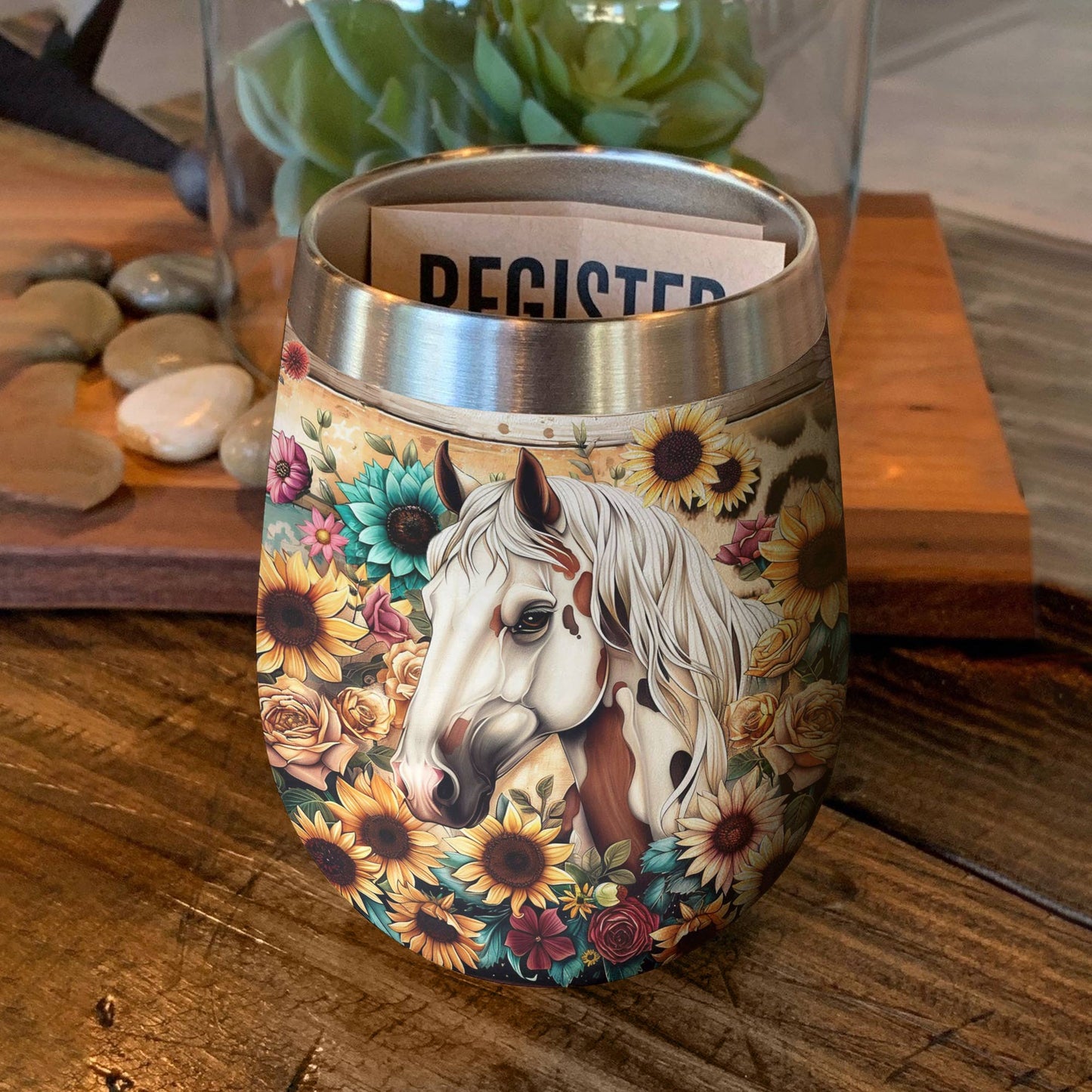 Shineful Wine Tumbler Floral Horse Ver2