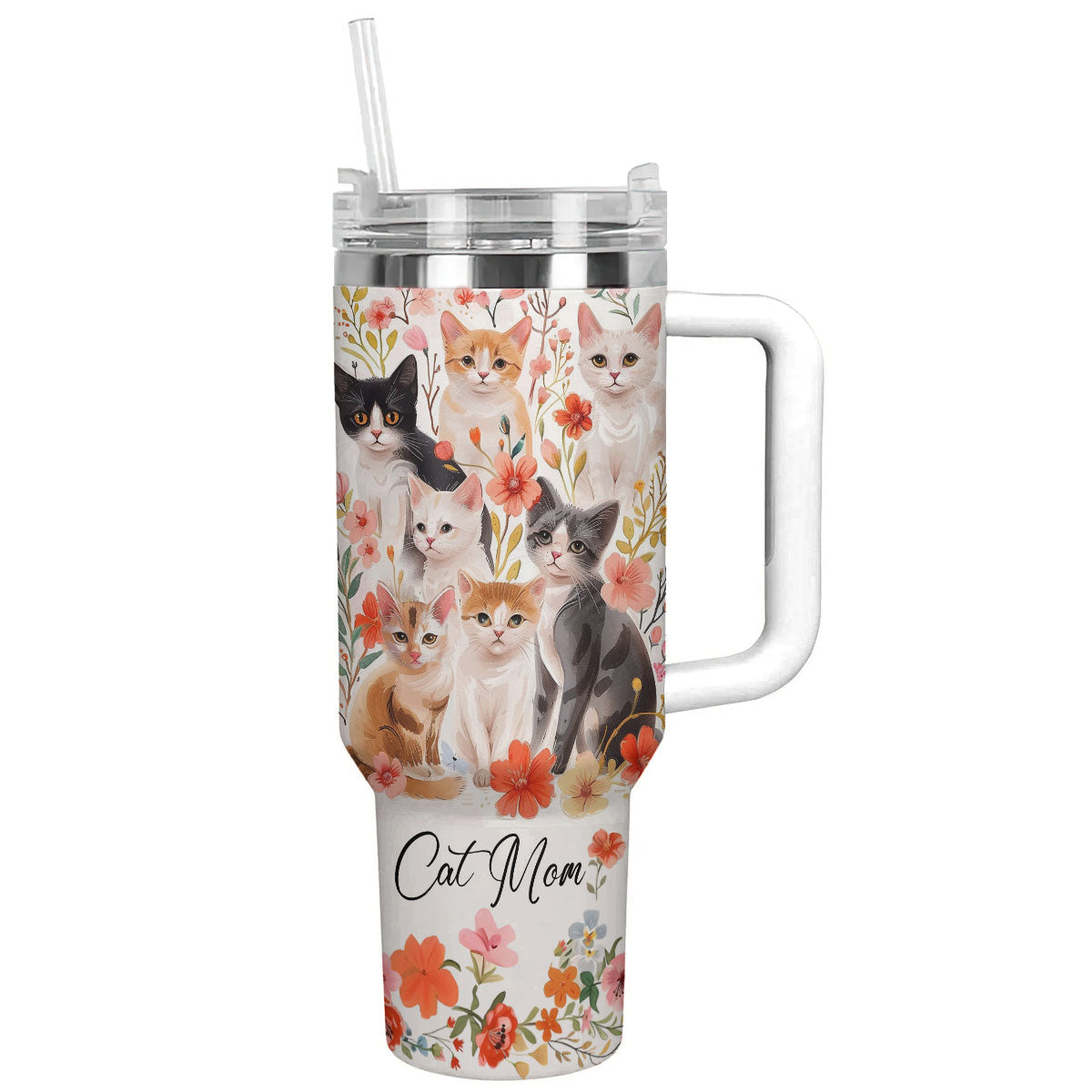 Cat 40 Oz Shineful™ Tumbler Floral Mom Lk8 White 40Oz