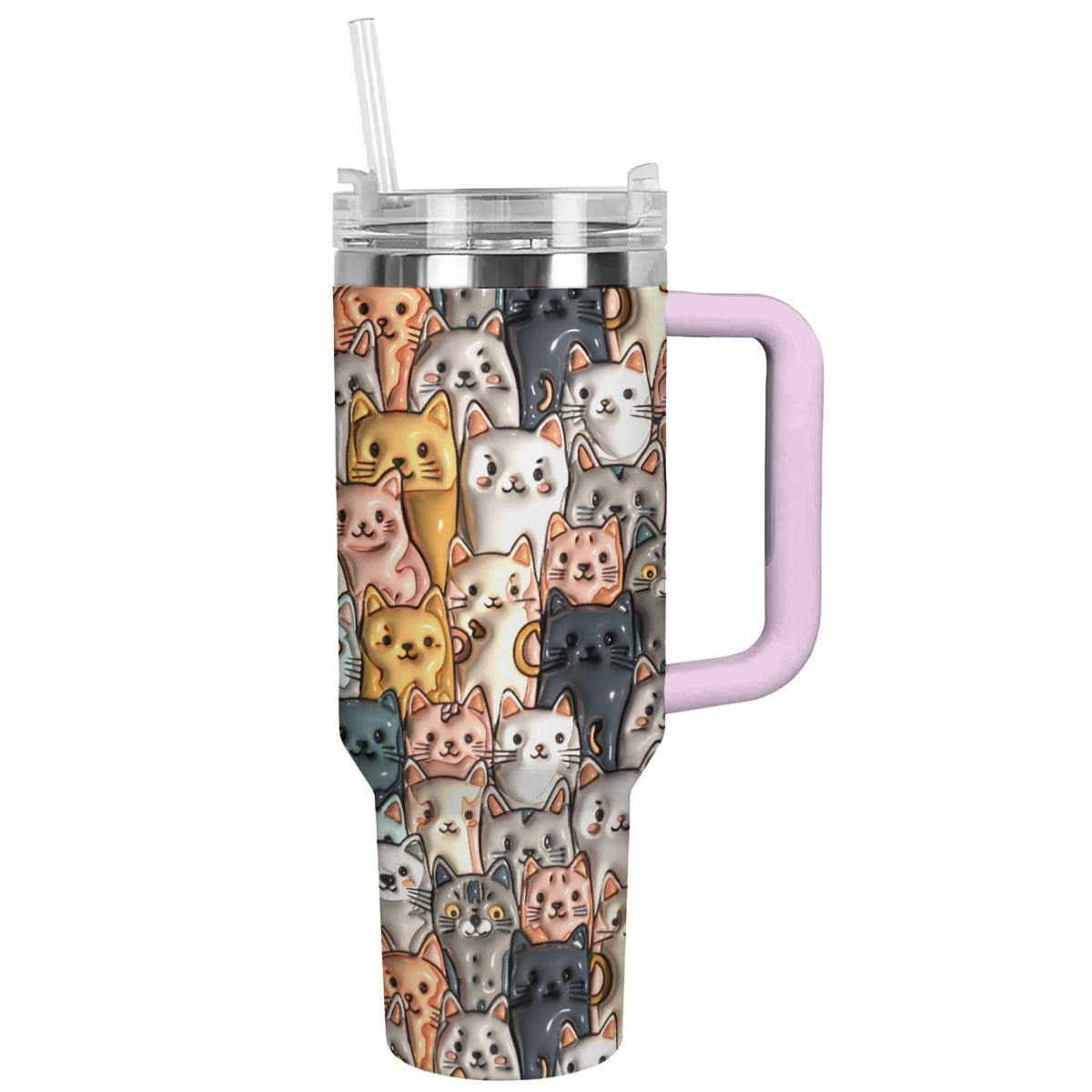 Cat 40 Oz Shineful™ Tumbler Adorable Cats Ver3 Lk8 Light Pink 40Oz