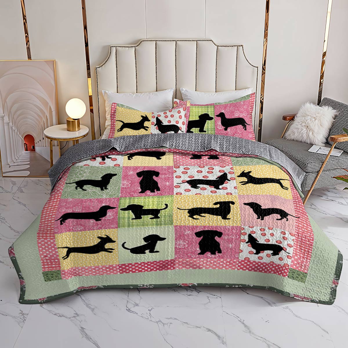 Shineful All Season Quilt 3-Piece Set Dachshund Friends