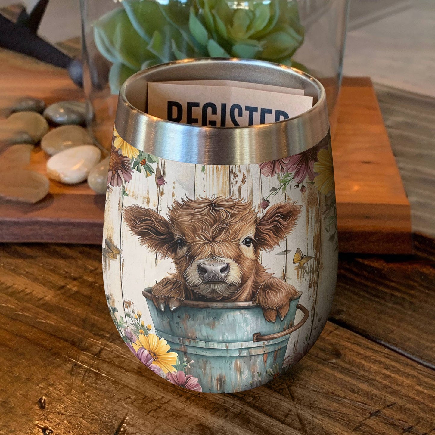 Shineful Wine Tumbler Floral Cow