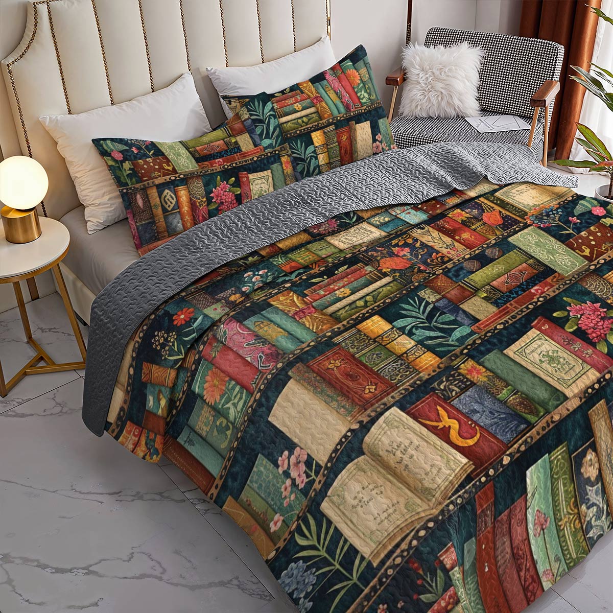 Shineful All Season Quilt 3-teiliges Set Vintage Bücherregal