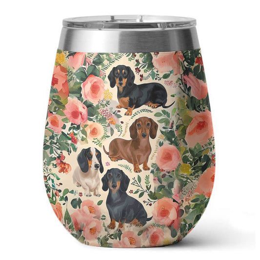 Dog 12 Oz Shineful™ Wine Tumbler Floral Dachshunds Lk8 12Oz