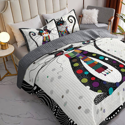 Shineful All Season Quilt 3-Piece Set Funny Cat