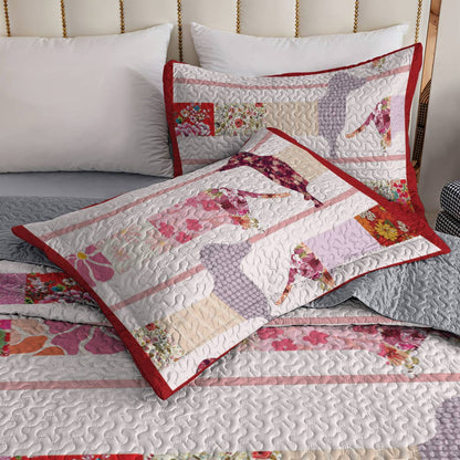 Shineful All Season Quilt 3-Piece Set Floral Dachshunds Ver2