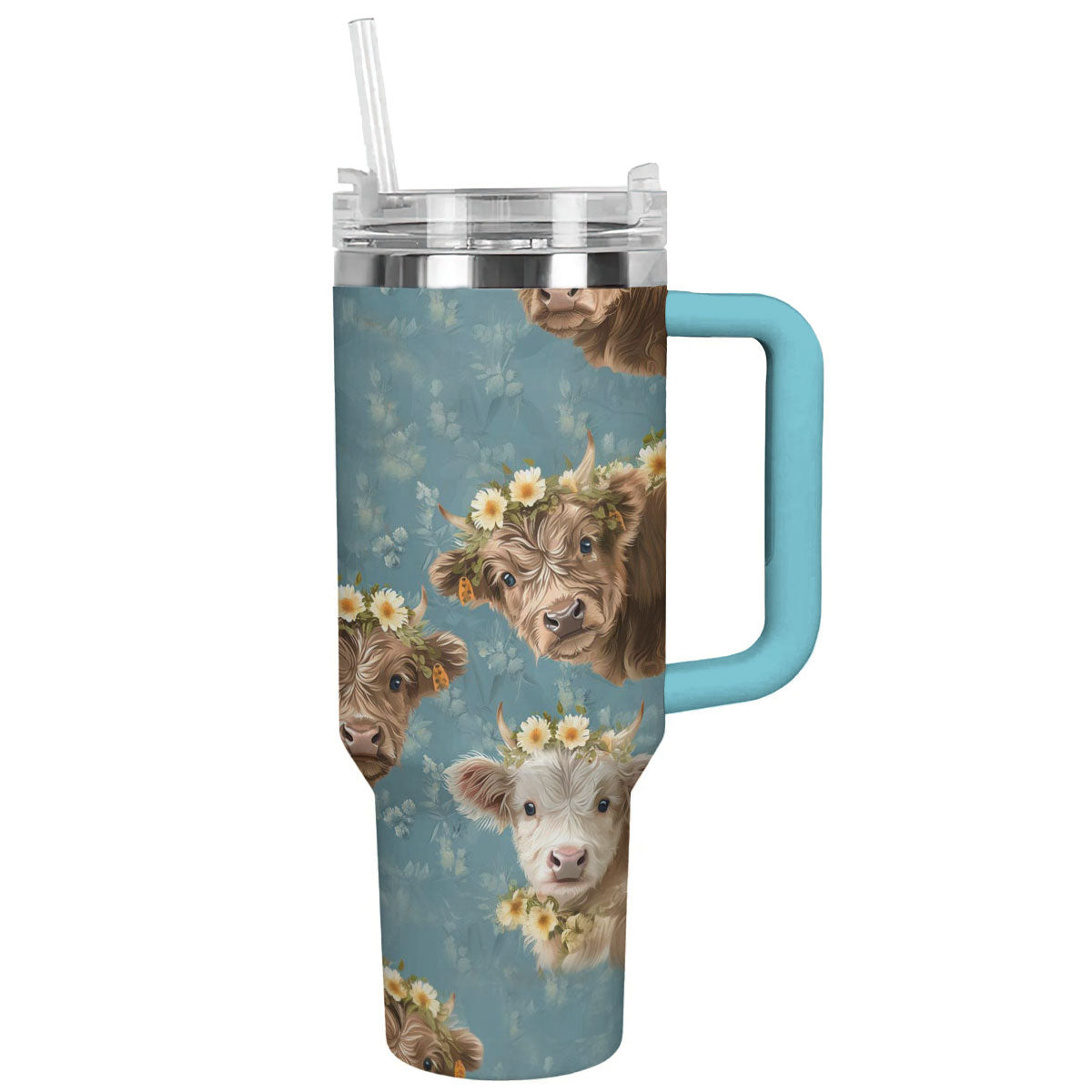 Cow 40 Oz Shineful™ Tumbler Floral Ver5 Lk8 Sky Blue 40Oz