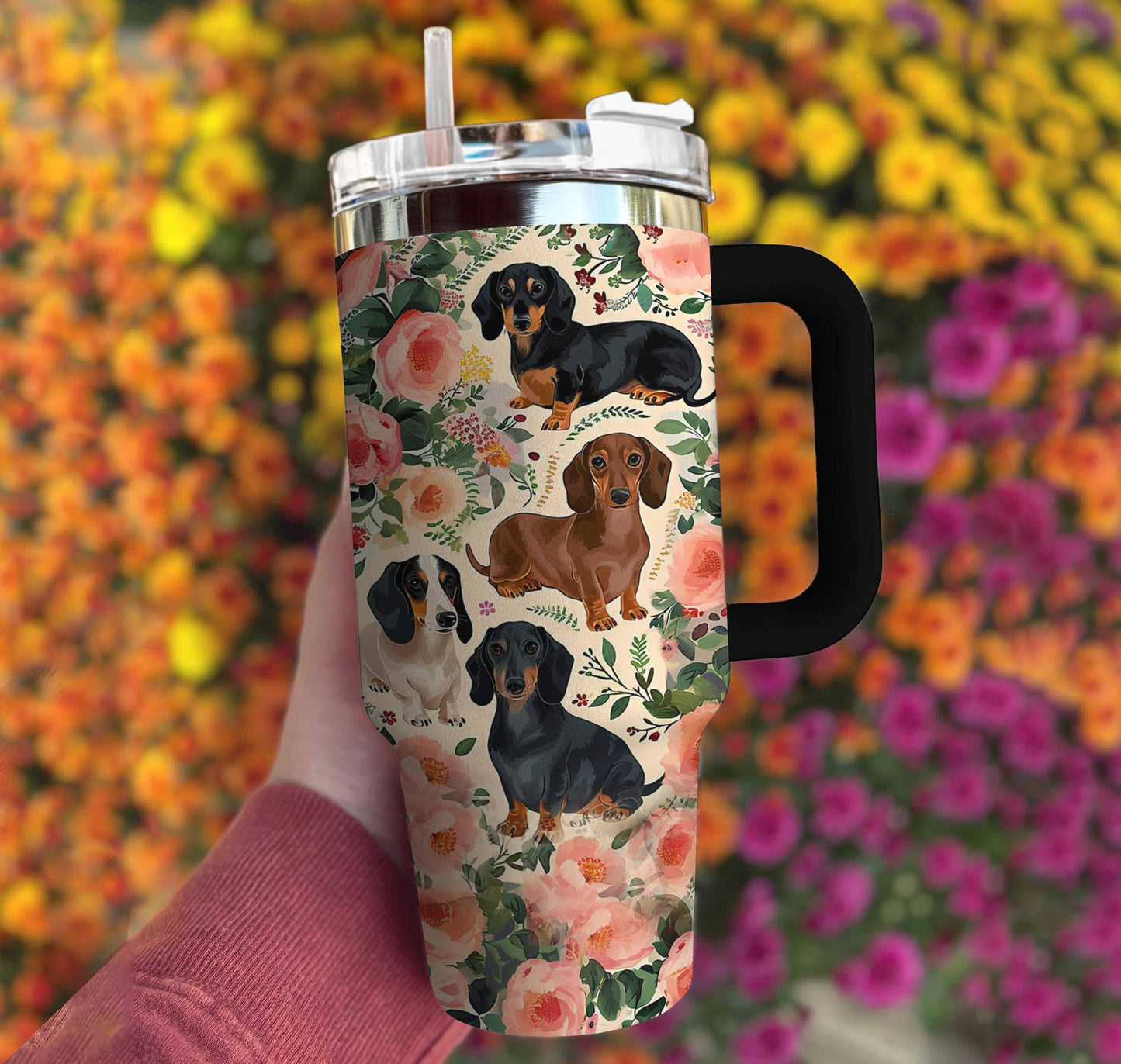 Dog 40 Oz Shineful™ Tumbler Floral Dachshunds Lk8 40Oz