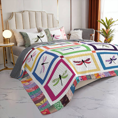 Shineful All Season Quilt 3-Piece Set Colorful Dragonflies