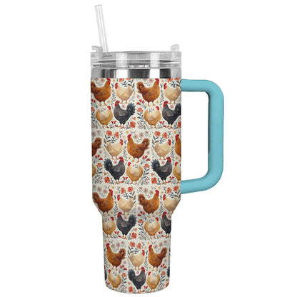 Chicken 40 Oz Shineful™ Tumbler Floral Chickens Lk8 Sky Blue 40Oz