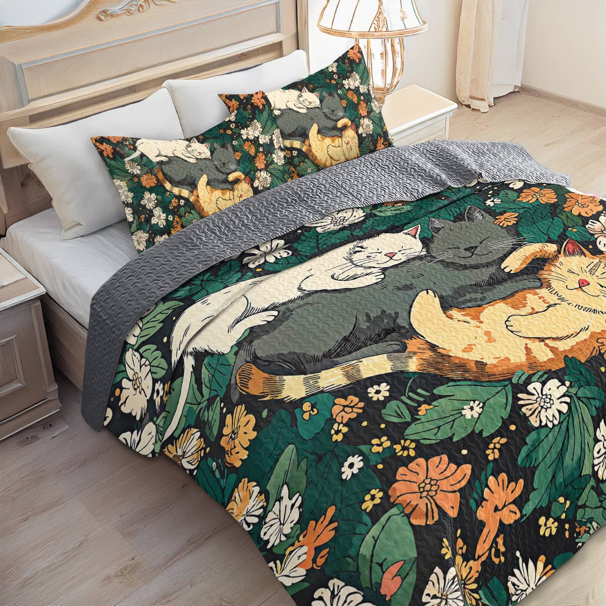 Shineful All Season Quilt 3-Piece Set Sleeping Cats