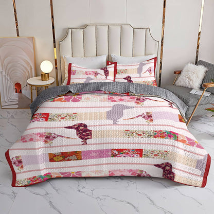 Shineful All Season Quilt 3-Piece Set Floral Dachshunds