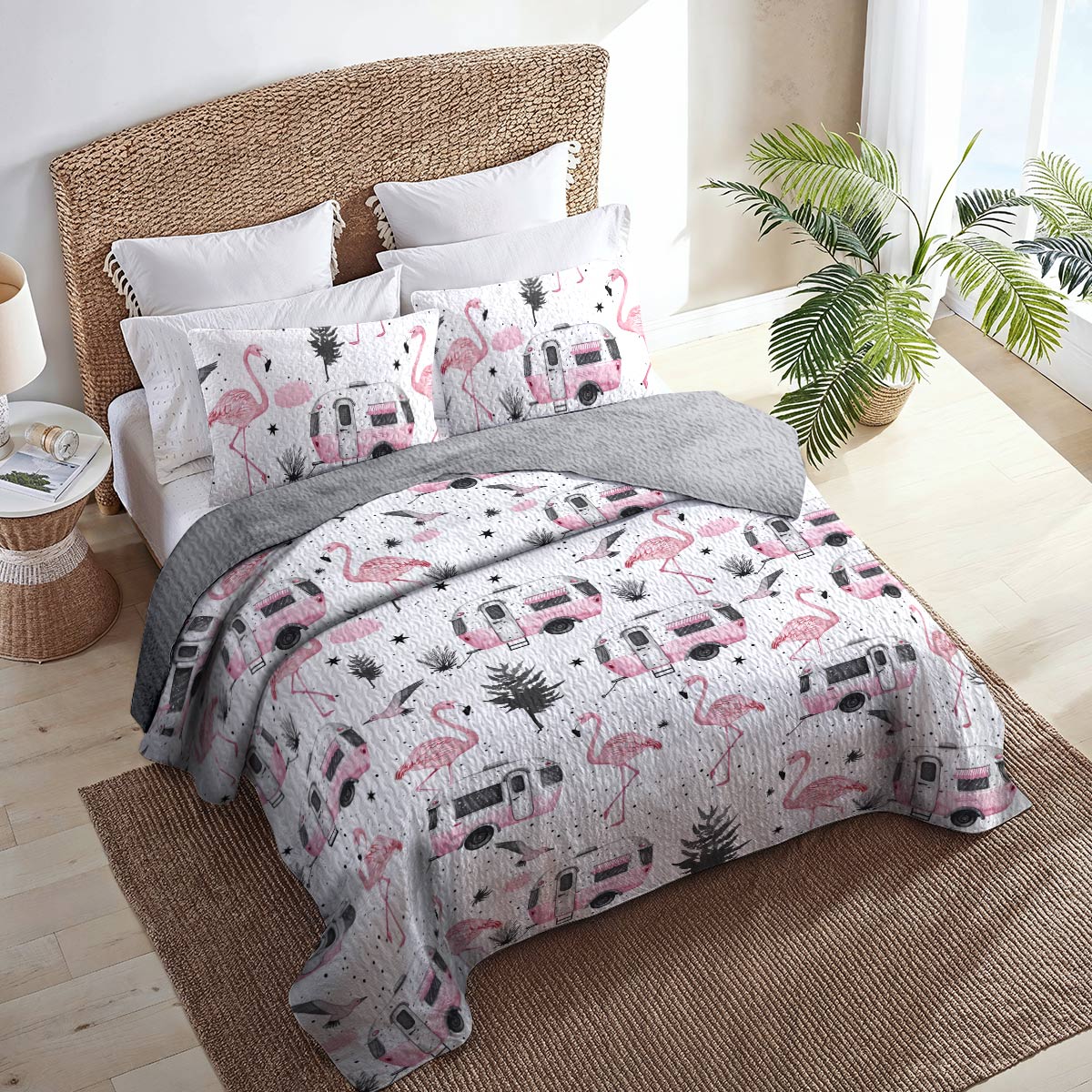 Shineful All Season Quilt 3-Piece Set Flamingo Trip