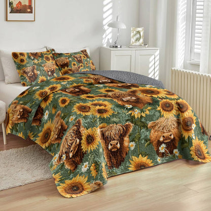 Shineful All Season Quilt 3-Piece Set Sunflower Cows