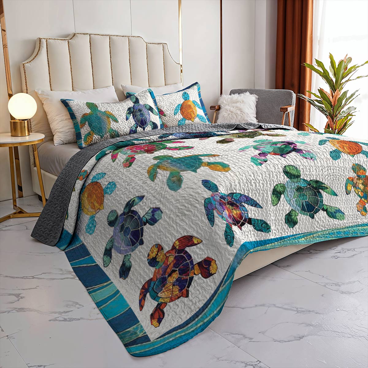 Shineful All Season Quilt 3-Piece Set Colorful Sea Turtles