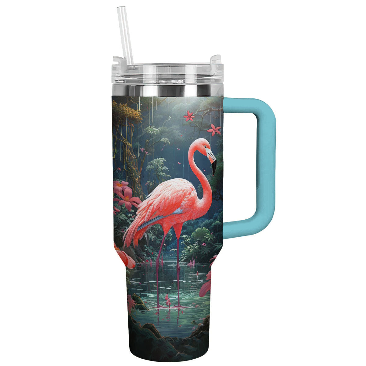 Flamingo 40 Oz Shineful™ Tumbler With Hibiscus Lk8 Sky Blue 40Oz