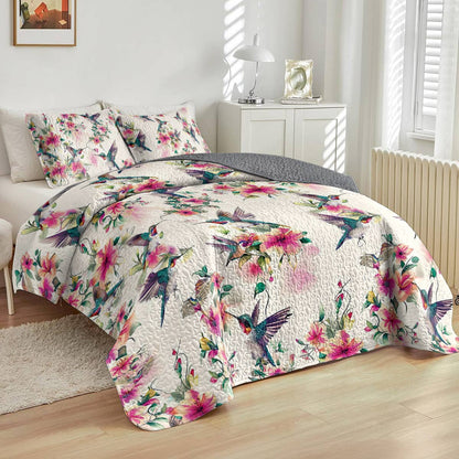 Shineful All Season Quilt 3-Piece Set Floral Hummingbirds