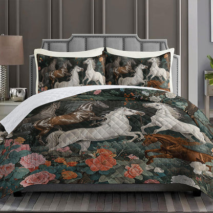 Shineful Quilt 3-Piece Set Floral Horse