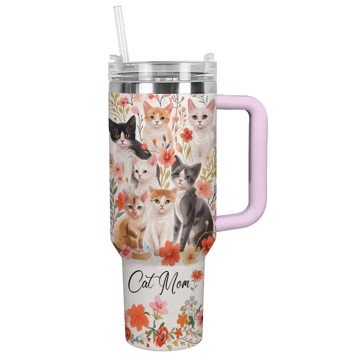 Cat 40 Oz Shineful™ Tumbler Floral Mom Lk8 Pink 40Oz