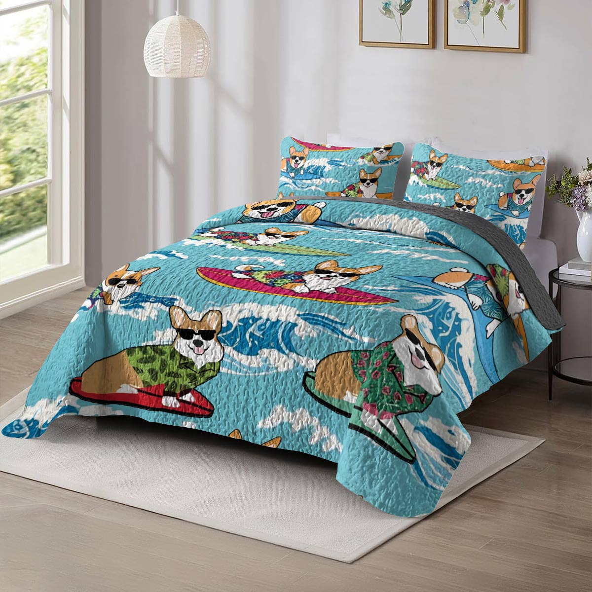 Shineful All Season Quilt 3-Piece Set Corgi Vacation