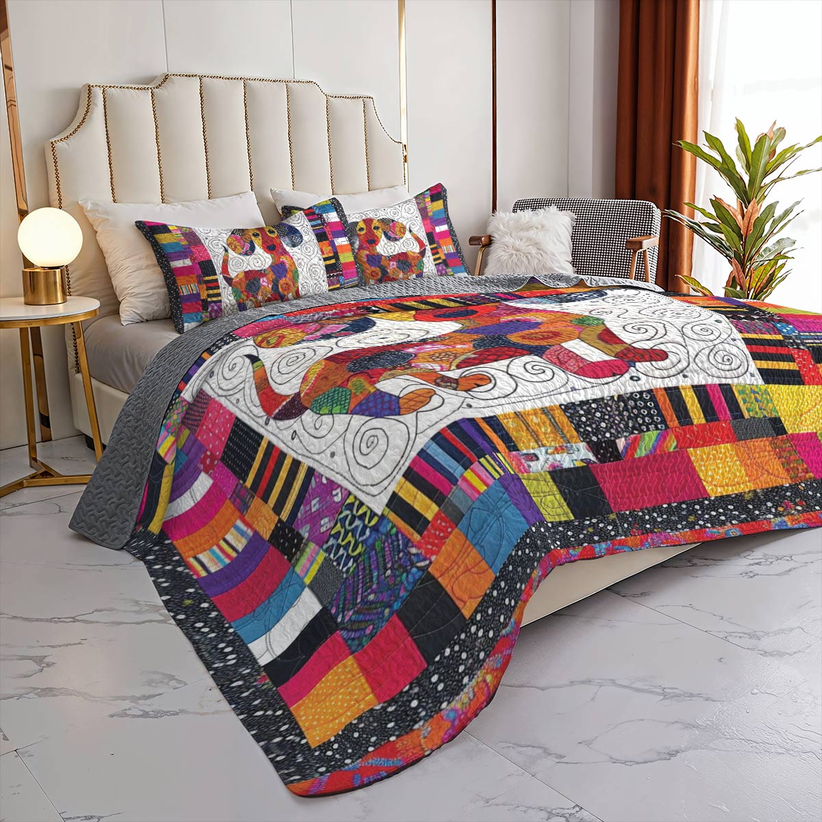 Shineful All Season Quilt 3-Piece Set Colorful Dachshund