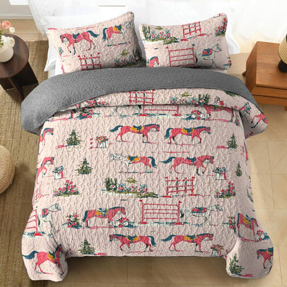 Shineful All Season Quilt 3-Piece Set Horse Racing Ver2