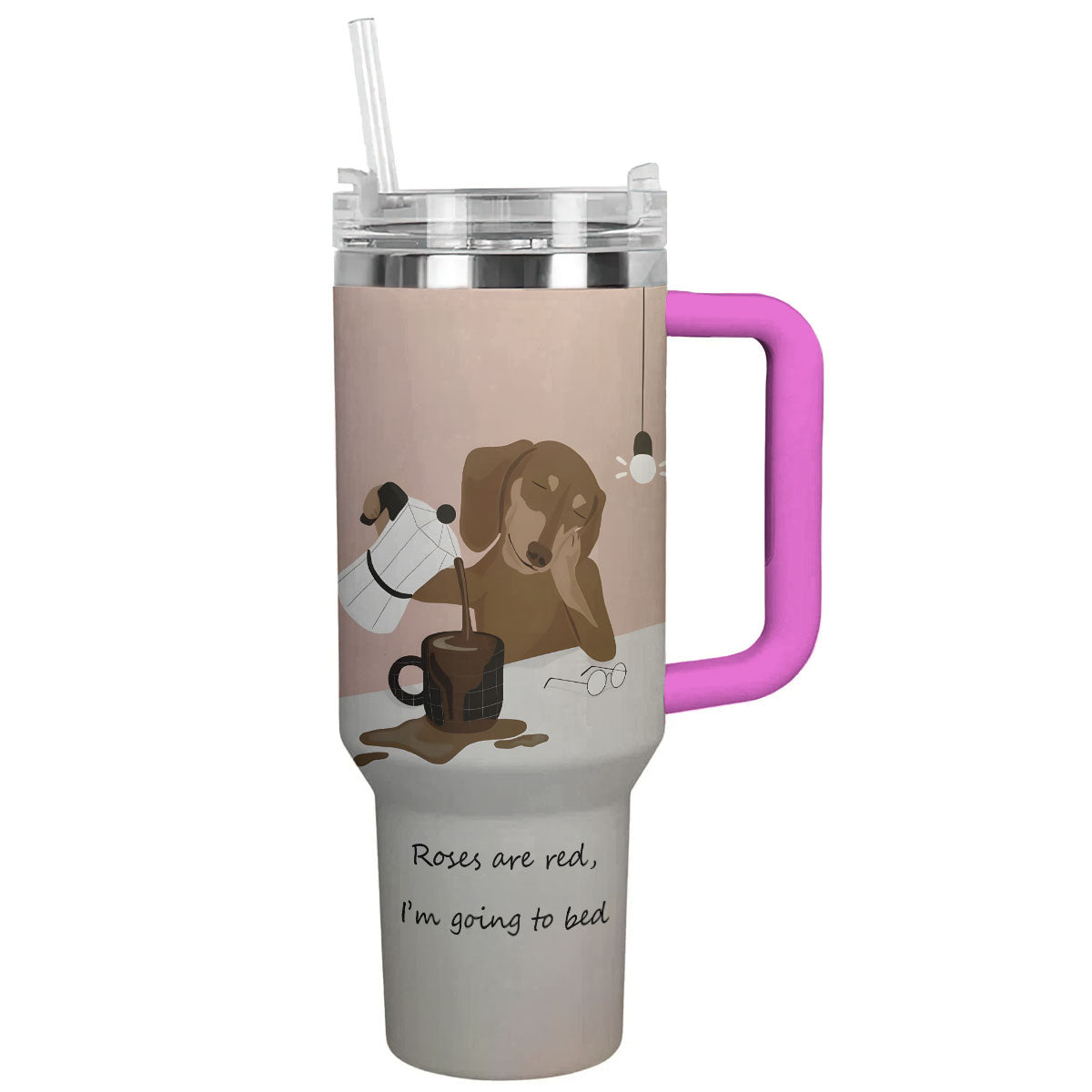 Dog 40 Oz Shineful™ Tumbler Sleepy Dachshund Lk8 Hot Pink 40Oz