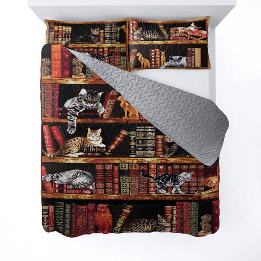 Shineful All Season Quilt 3-Piece Set Cat Library