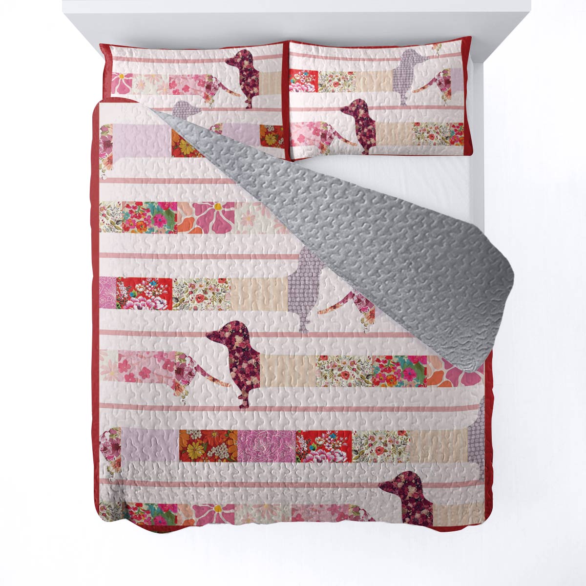 Shineful All Season Quilt 3-Piece Set Floral Dachshunds