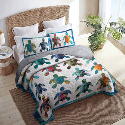 Shineful All Season Quilt 3-Piece Set Colorful Sea Turtles