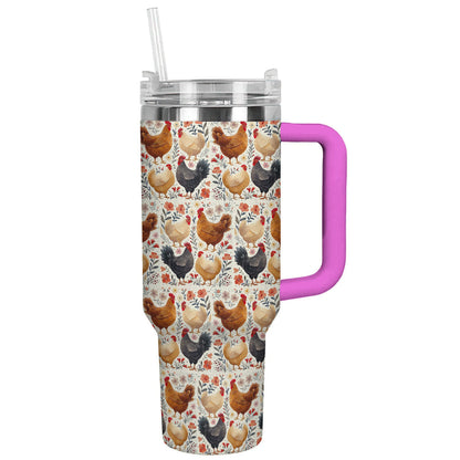 Chicken 40 Oz Shineful™ Tumbler Floral Chickens Lk8 Hot Pink 40Oz