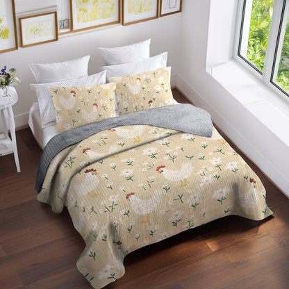 Shineful All Season Quilt 3-Piece Set For Chicken Lovers