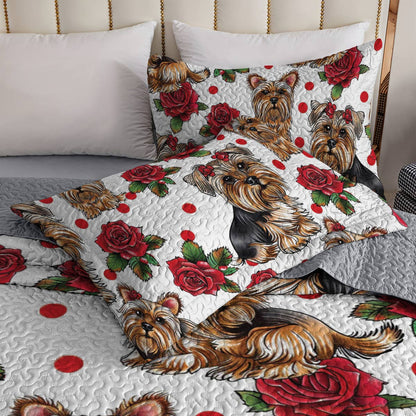 Shineful All Season Quilt 3-Piece Set Rose Yorkie