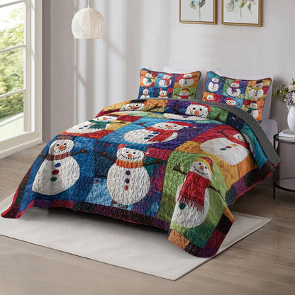 Shineful All Season Quilt 3-Piece Set Snowman Friends