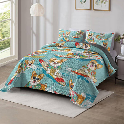 Shineful All Season Quilt 3-Piece Set Swimming Corgis