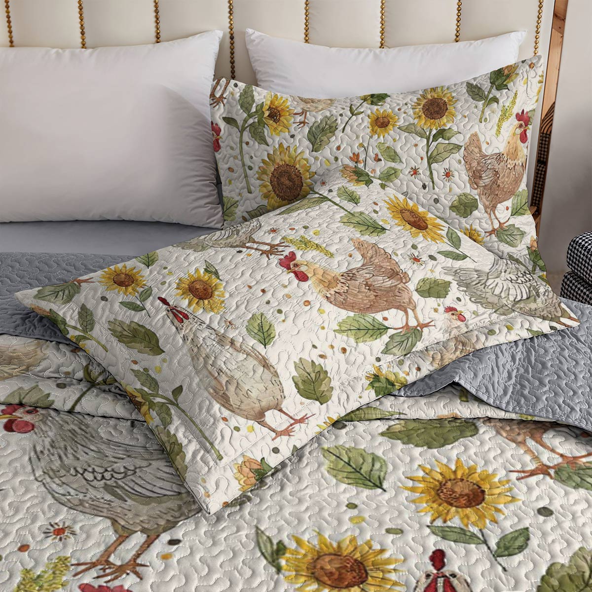 Shineful All Season Quilt 3-Piece Set Sunflower Chickens