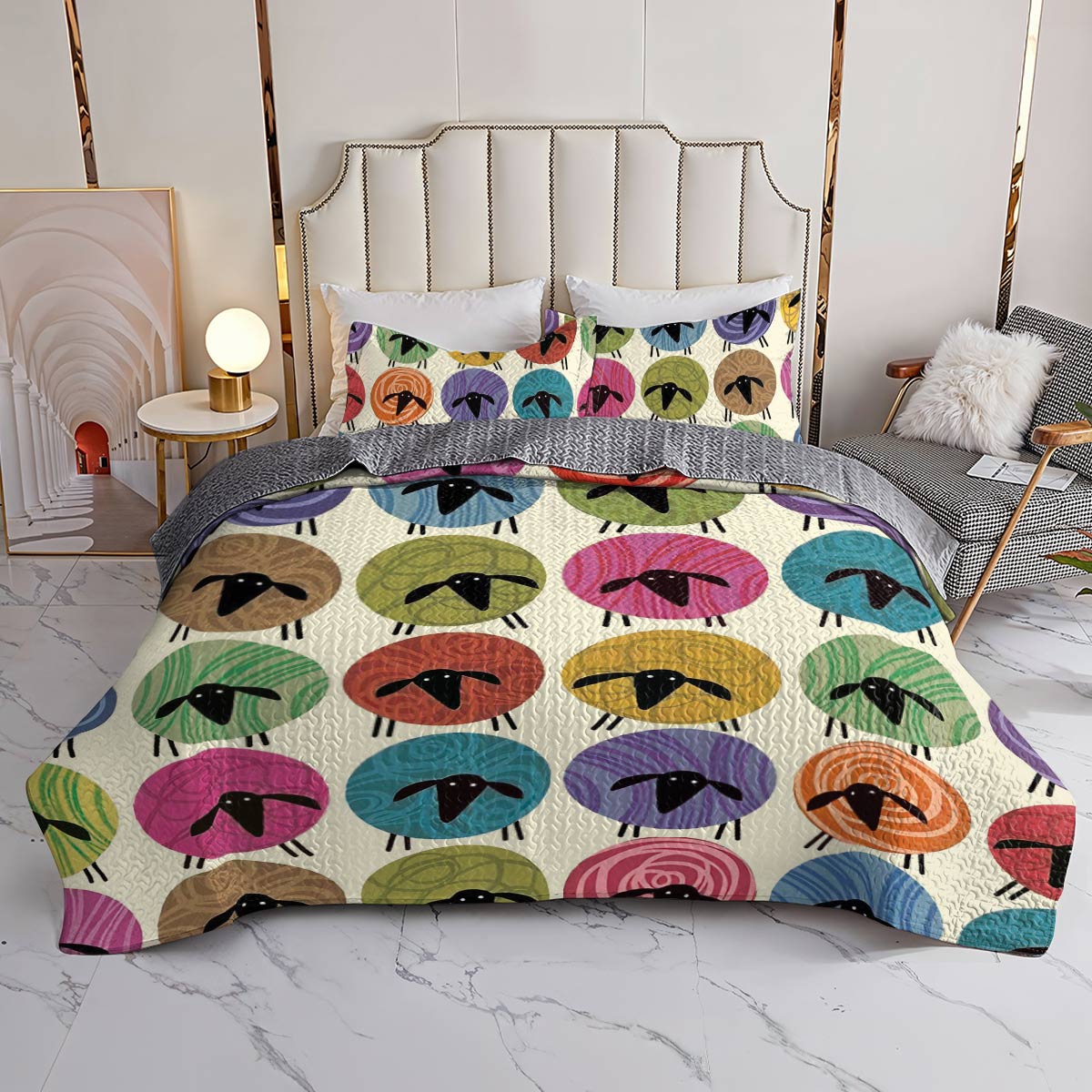 Shineful All Season Quilt 3-Piece Set Colorful Sheep