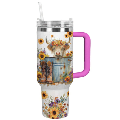 Cow 40 Oz Shineful™ Tumbler Floral Ver4 Lk8 Hot Pink 40Oz