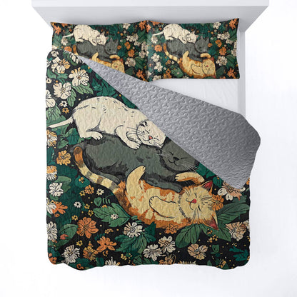 Shineful All Season Quilt 3-Piece Set Sleeping Cats