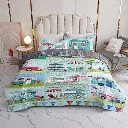 Shineful All Season Quilt 3-Piece Set Colorful Campervans