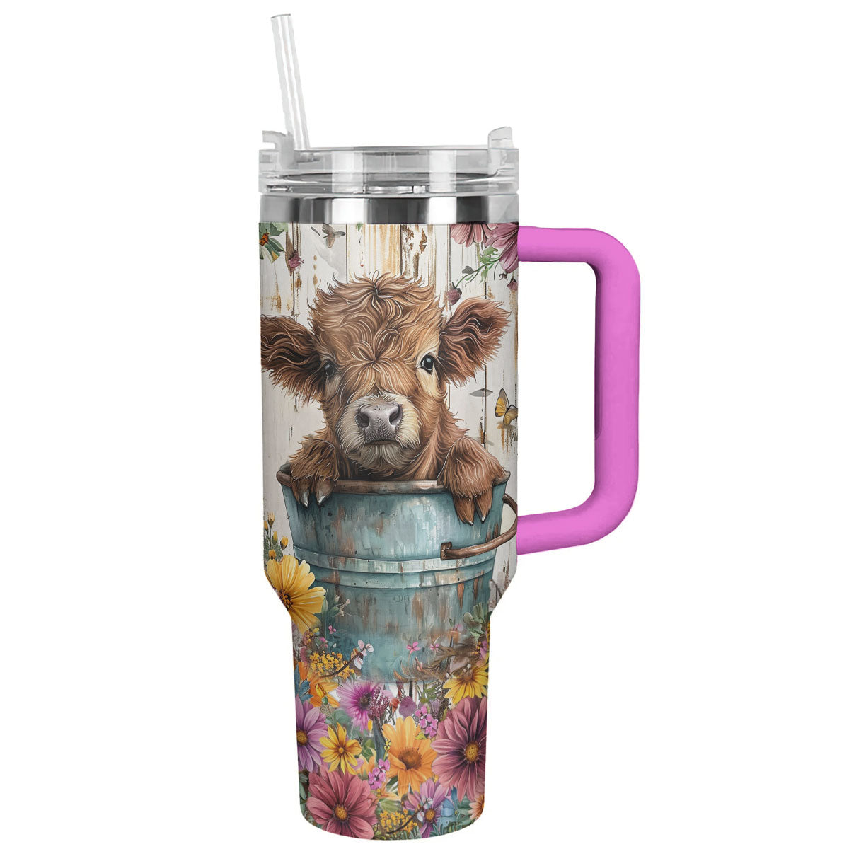 Cow 40 Oz Shineful™ Tumbler Floral Lk8 Hot Pink 40Oz