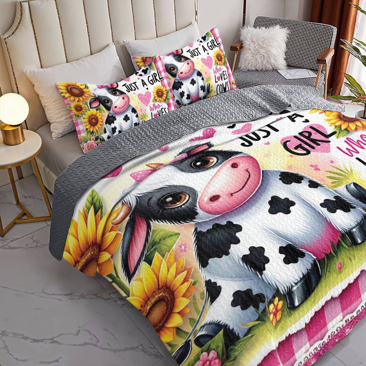 Shineful All Season Quilt 3-Piece Set For Cow Lovers