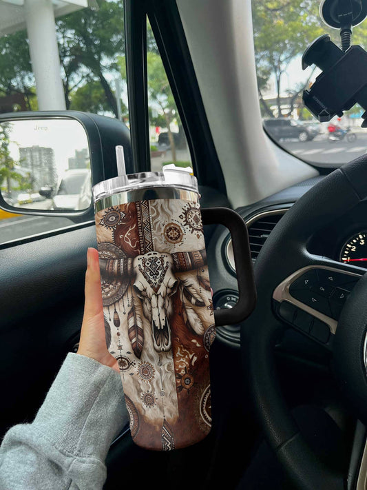 Cow 40 Oz Shineful™ Tumbler Boho Skull Lk8 40Oz