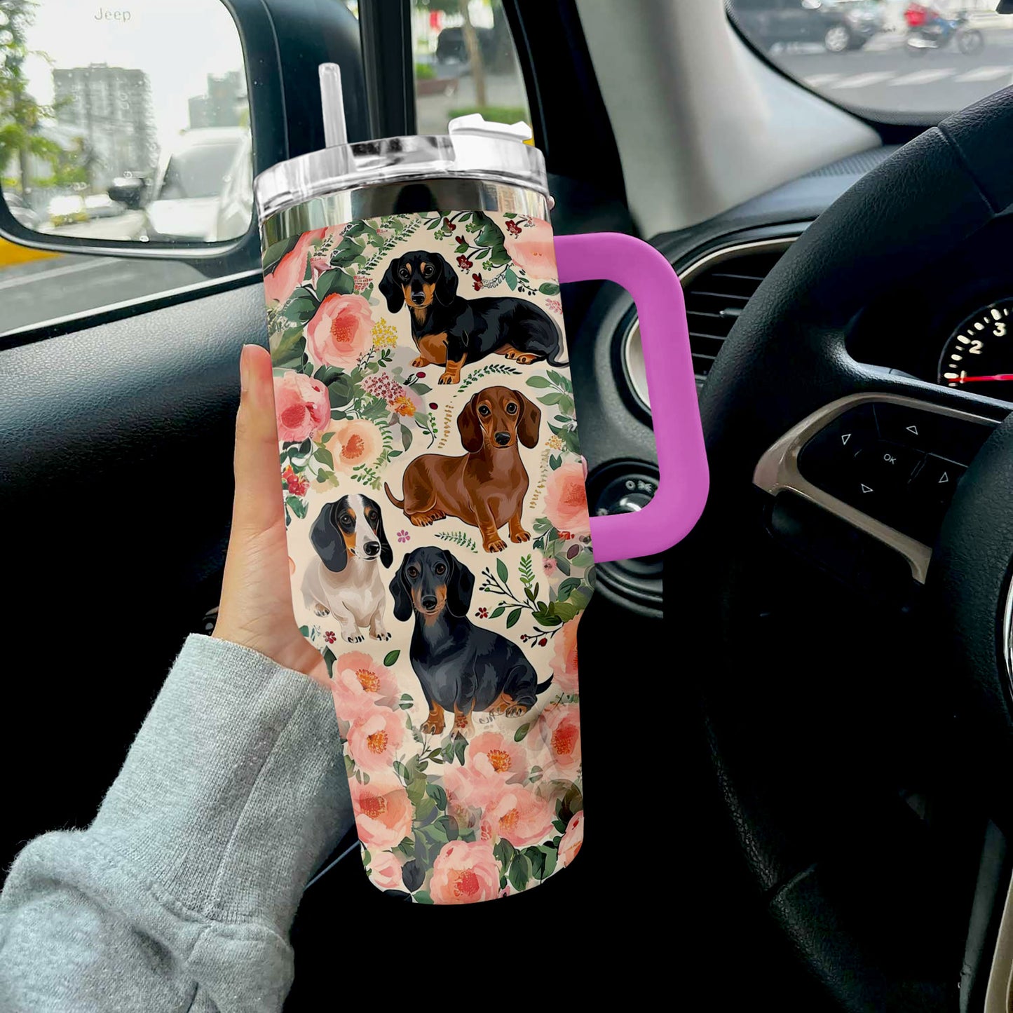 Shineful Tumbler Dog Floral Dachshunds