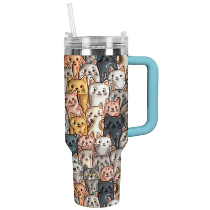 Cat 40 Oz Shineful™ Tumbler Adorable Cats Ver3 Lk8 Sky Blue 40Oz