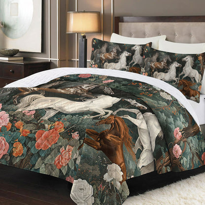 Shineful Quilt 3-Piece Set Floral Horse