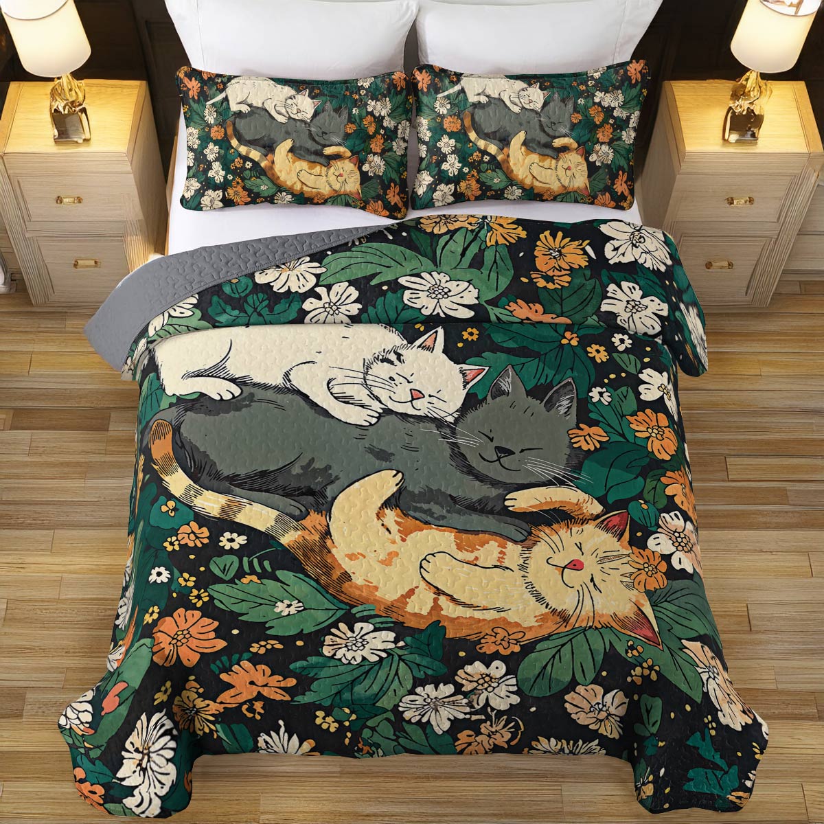 Shineful All Season Quilt 3-Piece Set Sleeping Cats