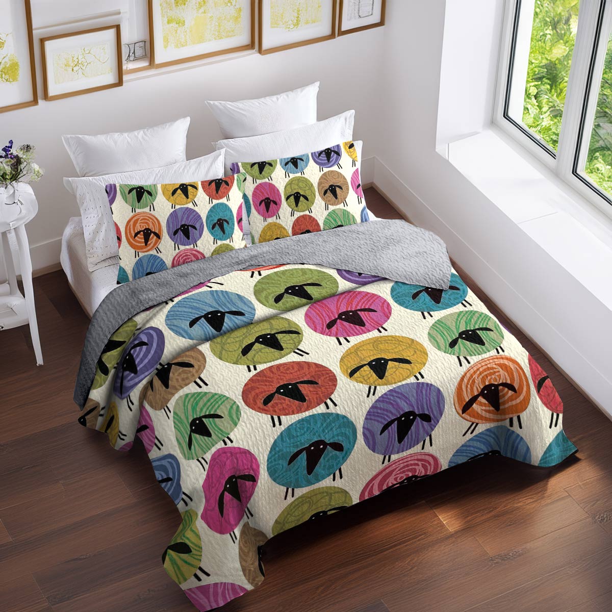 Shineful All Season Quilt 3-Piece Set Colorful Sheep