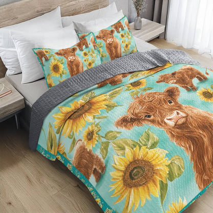 Ensemble de courtepointe toutes saisons Shineful 3 pièces Motif vache tournesol