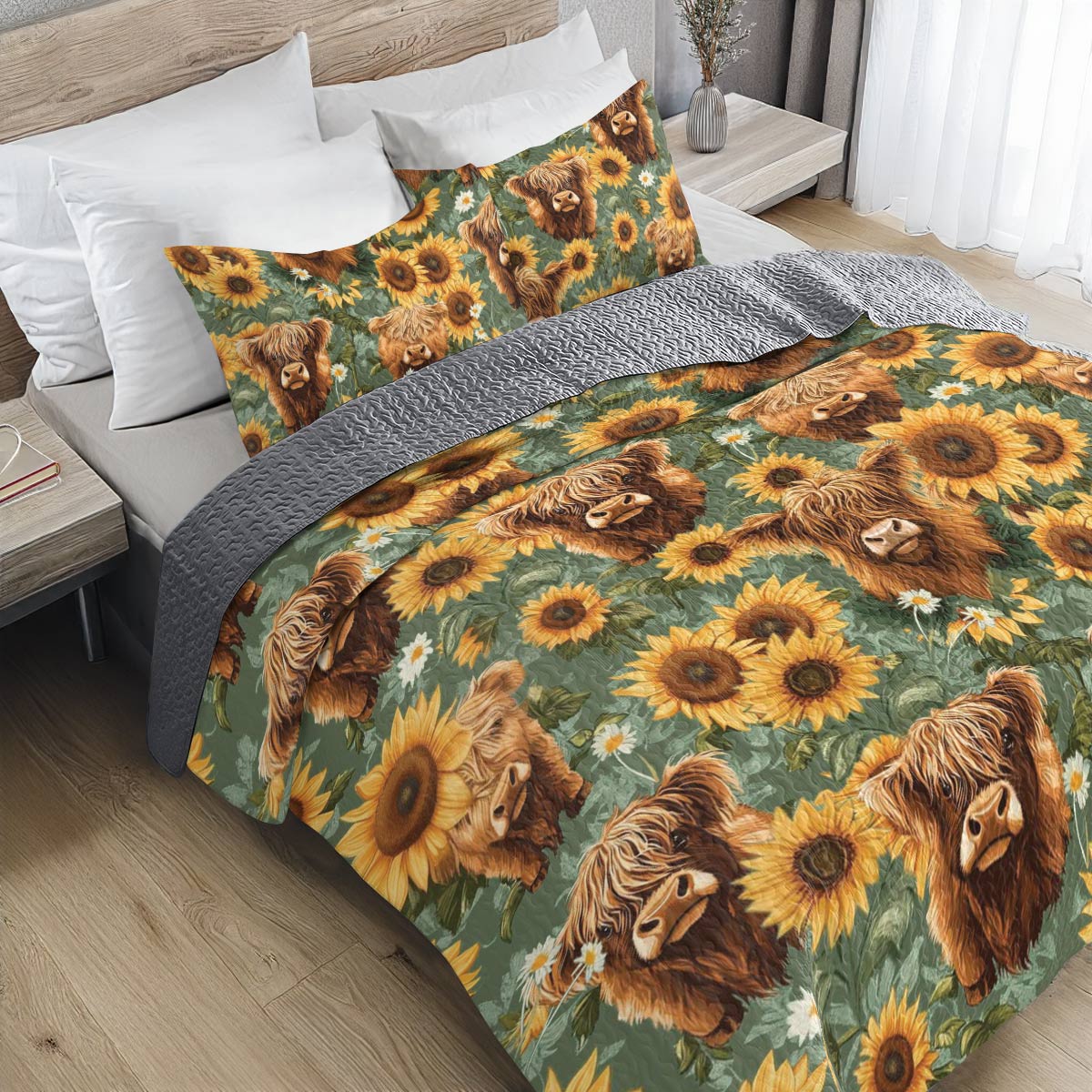 Shineful All Season Quilt 3-Piece Set Sunflower Cows